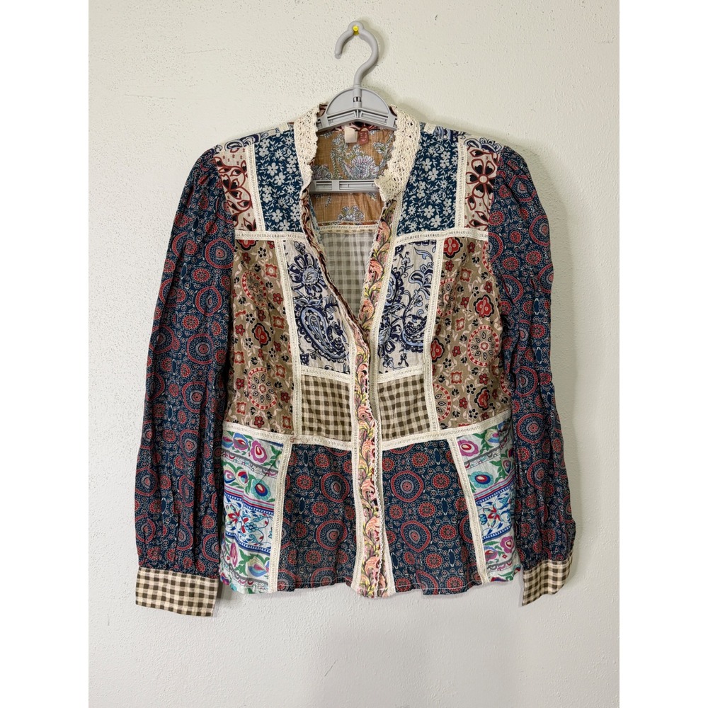 Anthropologie Pilcro Patchwork Floral Paisley Blouse Multi Color Size 8 - Picture 6 of 12